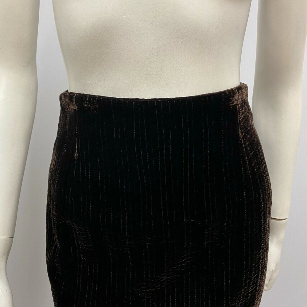 Vintage Gianfranco Ferre Velvet Skirt Dark Brown Pinstripes‎ Size 38 - Picture 5 of 6